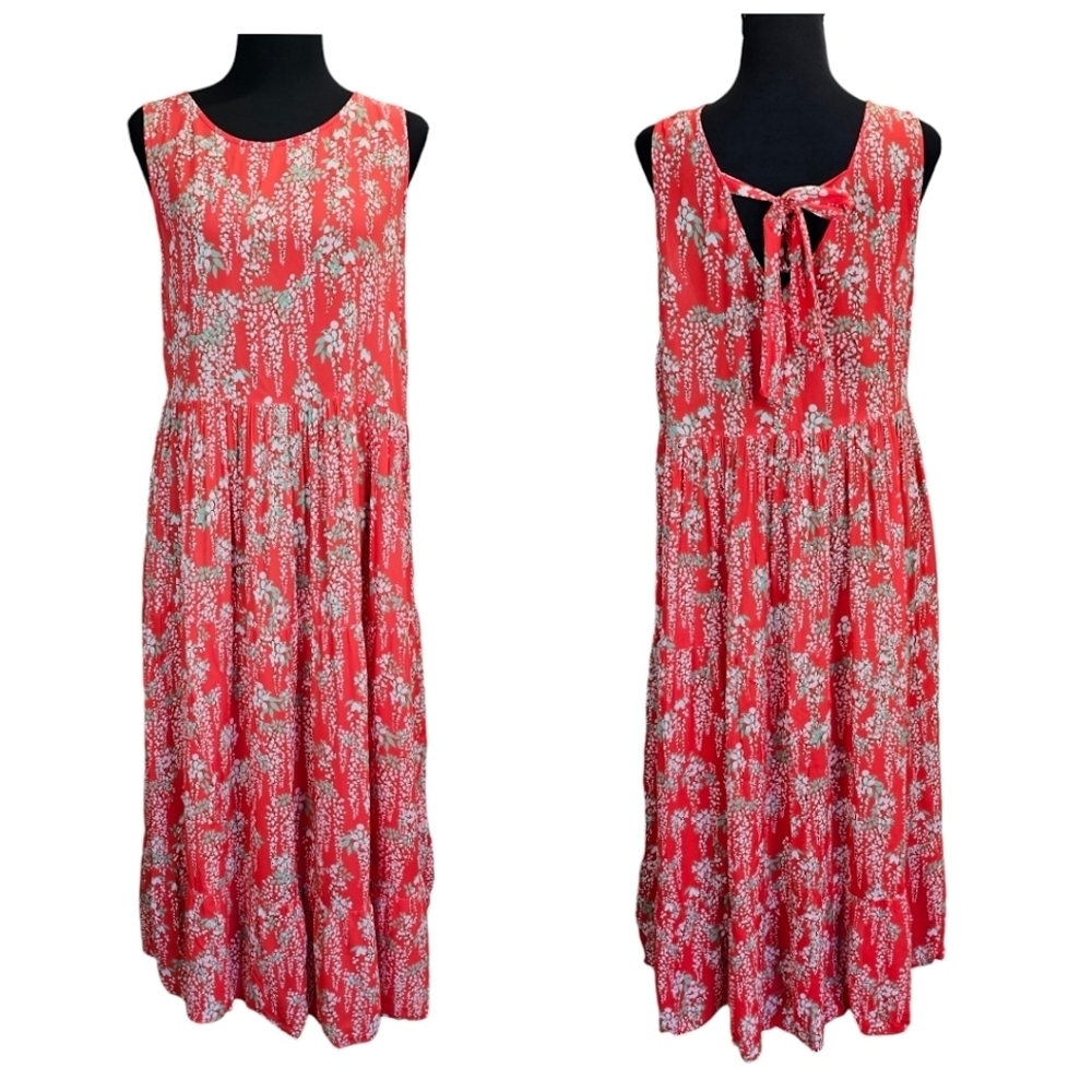 Tyler Boe Womens Red Floral Sleeveless Midi Dress Sz Large Viscose Cottagecore